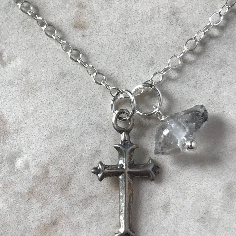 Herkimer diamond and sterling cross - Picture 2 of 4